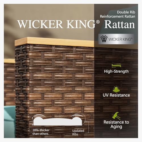 Sophia & William Patio Furniture Set with Fire Pit Table, 8 Piece Outdoor Wicker Conversation Set, Large Rattan Sectional Sofa with Ottoman & 56" Fire Pit Table(Aqua Blue)