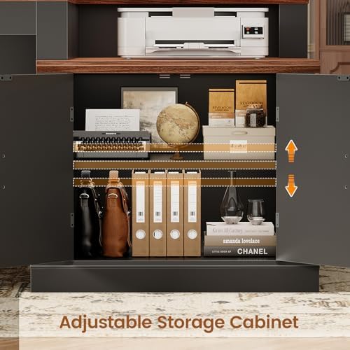 SEDETA Farmhouse 70.9" Executive Desk, Home Office Desk with File Drawers and Storage Cabinet, Computer Desk with Power Outlet for Home Office, Work Study Writing, Black