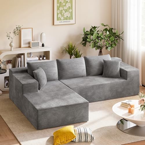 Homall 108" Modular Sectional Sofa, Boneless Couch with L-Shape Chaise, Cloud Couch with Deep Seat Upholstered, No Assembly Required for Living Room, Bedroom (Corduroy, Grey)