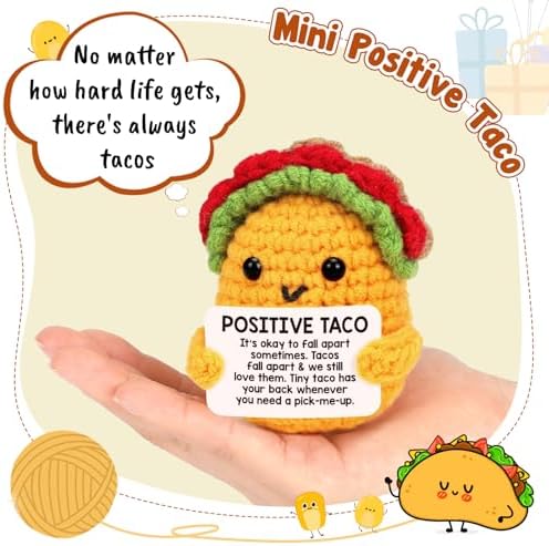 Positive Crochet Taco Birthday Gifts for Women Men Valentines Decor Easter Basket Stuffers Essentials Gift Kids Son Mom Dad Daughter Sister Friend Coworkers Self Care Emotional Inspirational Support
