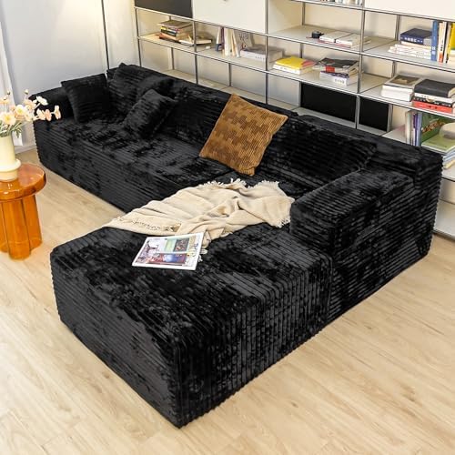 Black sectional couches for Living Room Corduroy Couch,104" Cloud Sectional Couch with L-Shape Chaise, Modern Modular Sofa, Deep Seat Comfort, No Assembly Required(Plush Corduroy Fabric)
