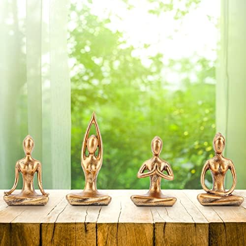 Leekung Yoga Statue Meditation Zen Decor - Yoga Statues for Home Decor,Small Yoga Figurines for Spiritual Room Decorations,Set of 4 Yoga Pose Statue Shelf Decor Accents Gold Color