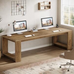 Tribesigns Two Person Desk, 86.6 Inches Extra Long Desk, Double Computer Writing Table, Wood Large Desks Workstation for Home Office, Natural Wood