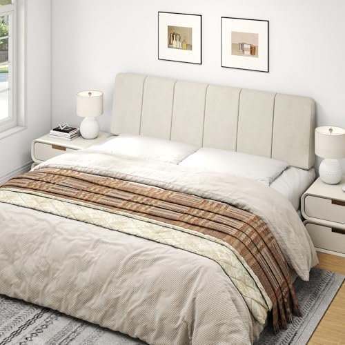 Queen Size Headboard Only-No Assembly, Upholstered Headboard Queen Size Linen Fabric Modern Style Headboards Extra-Thick, Beige