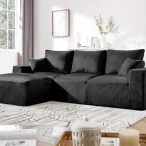 108" Modular Sectional Sofa, Compression Sofa with Deep Seat, Modular L-Shape Couch with Chaise, Upholstered Couches for Living Room Bedroom, No Assembly Required (Black, 108" L Shape)
