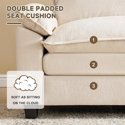 110.3 Inch Modular Couch Sectionals with Ottoman, Big Comfy Cloud Couches, L Shaped 4 Seat Modular Sectional Sofa, Modern Cloud Sectional Couches for Living Room, Deep Seat Sofa, Beige