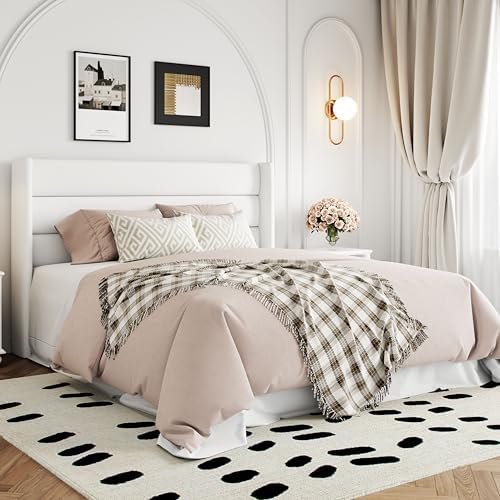 Allewie Queen Size Velvet Lift Up Storage Bed, Modern Wingback Headboard, Hydraulic Support, No Box Spring Needed, White