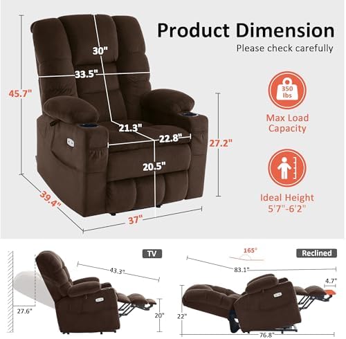 MCombo Large Triple Motor Power Lift Recliner Chair with Massage and Dual Heating, Adjustable Headrest for Tall Elderly People, Fabric 7634 (Coffee, Large)