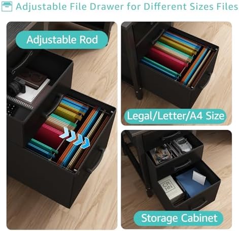 Lufeiya Computer Desk with File Drawers Cabinet, 47 Inch Reversible Home Office Desks with Filing Cabinet for Small Space, Gaming Study Writing Table PC Desks, Black