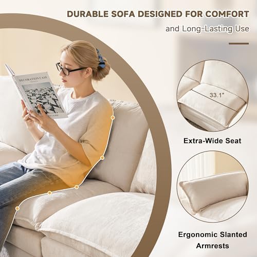 110.3 Inch Modular Couch Sectionals with Ottoman, Big Comfy Cloud Couches, L Shaped 4 Seat Modular Sectional Sofa, Modern Cloud Sectional Couches for Living Room, Deep Seat Sofa, Beige