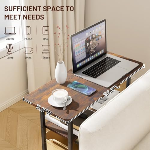 SLEEPING LAMB Side Table for Living Room, 3-Tier End Table for Small Space with Wide Storage Tabletop, Rustic Brown Narrow Nightstand for Bedroom, Sofa Couch