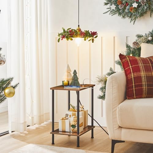 HOOBRO Side Table with Charging Station, Set of 2 End Tables with USB Port and Outlets, Nightstand with 2-Layer Storage Shelves for Small Spaces, Living Room, Bedroom, Rustic Brown BF09UBZP201