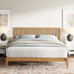 Solid Wood Platform Bed with Wooden Slats – Durable Frame, No Box Spring Required, Ample Underbed Storage, Pine, King, Bed and Mission-Style Headboard