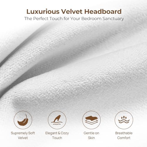 Rolanstar Headboard for Twin Size Bed with Storage, Head Board with USB & Type C Port, 60,000 DIY Color of LED Light, Velvet Upholstered, Height Adjustable, Sturdy, Easy Assembly, White