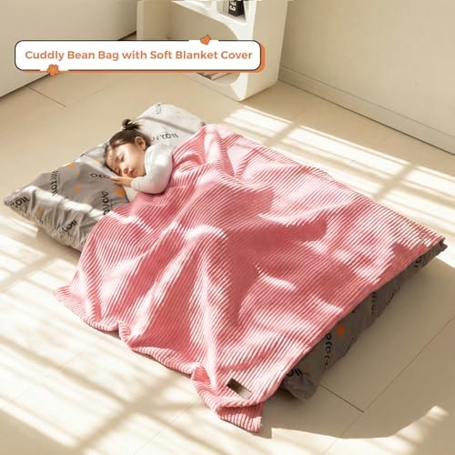 MAXYOYO 3 in 1 Kids Bean Bag Chair Bed, Convertible Chair Folds from Bean Bag to Lounger, Child Floor Sofa for Gaming, Reading, Floor Mattress with High-Density Foam Filling