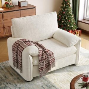ONBRILL Oversized Accent Chair, 41 Inch Chenille Fabric Armchair, Comfy Single Sofa Chair with Padded Arms, Pocket Spring Cushion, Modern Reading Chair for Living Room, Bedroom, Beige