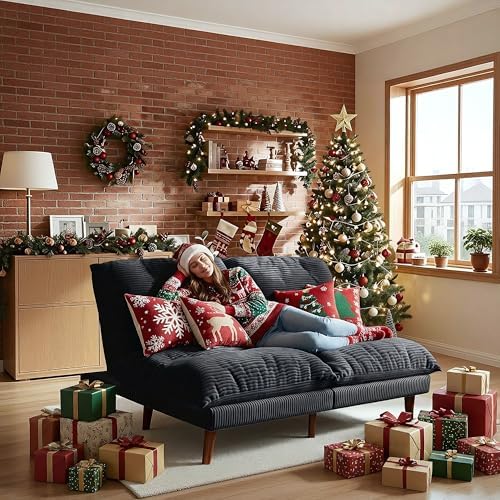 Futon Sofa Bed, 69 inch Futon Couch with Adjustable Backrest, Corduroy Convertible Sleeper Sofa Bed, Folding Sleeper Recliner for Apartment, Living Room, Office, Grey