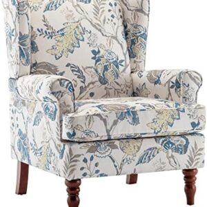 MELLCOM Floral Accent Chair, High Back Upholstered Armchair with Solid Legs, Leisure Single Sofa Chair for Living Room, Bedroom, Home Office, Blue Floral