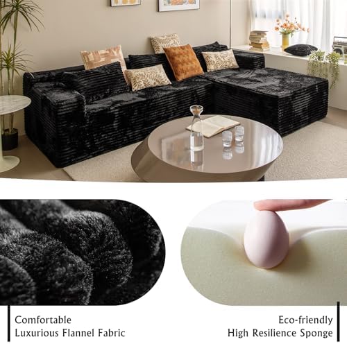 Black sectional couches for Living Room Corduroy Couch,104" Cloud Sectional Couch with L-Shape Chaise, Modern Modular Sofa, Deep Seat Comfort, No Assembly Required(Plush Corduroy Fabric)