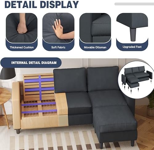 Shintenchi Modern Upholstered Sectional Sofa, L-Shaped Couch with Reversible Chaise for Living Room, New Corduroy Fabric