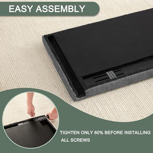 Tufted Upholstered Headboard Queen Size, Solid Wood Head Board with Durable Metal Legs, Adjustable Height Bed headboard from 37” to 51” Fabric Headboard in Modern Button Design, Grey