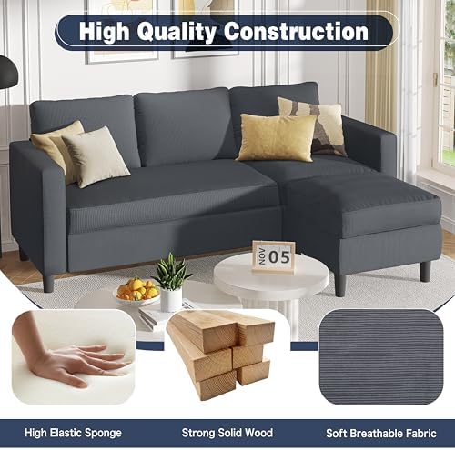 Shintenchi Modern Upholstered Sectional Sofa, L-Shaped Couch with Reversible Chaise for Living Room, New Corduroy Fabric