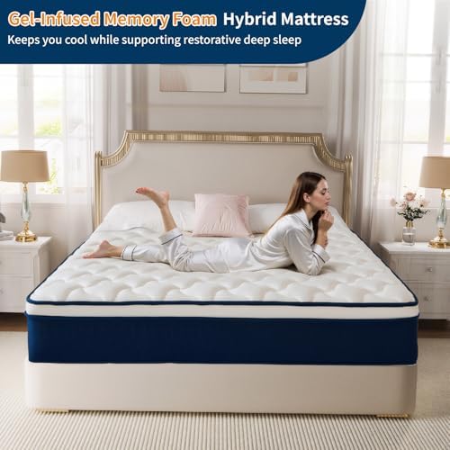 Queen Size Mattress 12 Inch Gel Memory Foam Hybrid 60"x80" Fiberglass-Free CertiPUR-US Pressure Relief Motion Isolation Soft Plush Feel