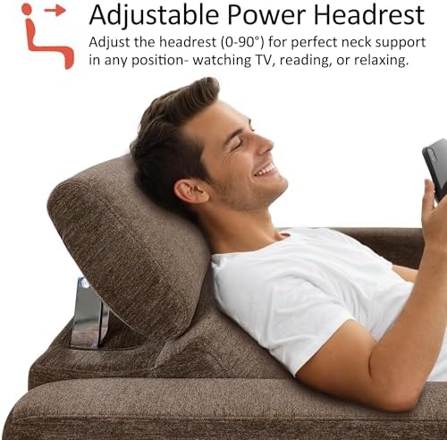 MCombo Zero Wall Recliner Chair, Wall Hugger Power Recliner Chair with Adjustable Headrest, High Wood Leg, USB & Type C Dual Charge Ports, for Living Room, Small Spaces, HL128 (Textile, Coffee)