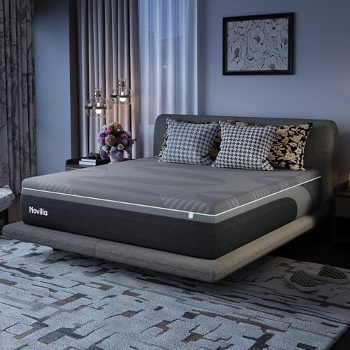 Novilla AiryFlow King Size Mattress 14 Inch, Gel Memory Foam Mattress King for Cool Night & Spinal Alignment, Pressure Relief & Motion Isolation, Green Tea-Infused, CertiPUR-US Certified, Medium Firm