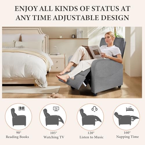 Sweetcrispy Massage Recliner Chair for Adults, Adjustable Home Theater Seating with Lumbar Support, Small Recliners for Small Spaces, Dark Grey