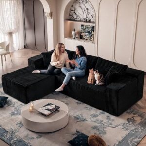 Black Sectional Couch for Living Room - 108" Modular Cloud Sofa with Chaise, Ultra Soft Corduroy L-Shaped Large Couches, Boneless Deep Seat Sectional Couch, No Assembly Required (Right Facing Chaise)