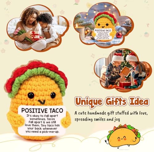 Positive Crochet Taco Birthday Gifts for Women Men Valentines Decor Easter Basket Stuffers Essentials Gift Kids Son Mom Dad Daughter Sister Friend Coworkers Self Care Emotional Inspirational Support