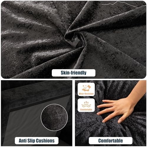 Shintenchi U-Shaped Sectional Couches for Living Room, 4 Seat Sofa with Double Chaise Lounges,Solid Wood Frame Sectional Sofa for Apartment,Black