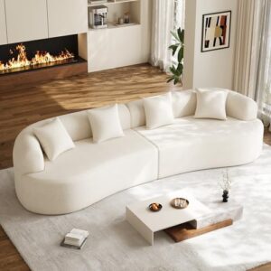 131" Oversized Sectional Sofa for Living Room, Modern Luxury Plush Chenille 4-Seater Extra Deep & Wide Seat Curved Cloud Couch with 4 Throw Pillows, No Assembly Needed, Cream White