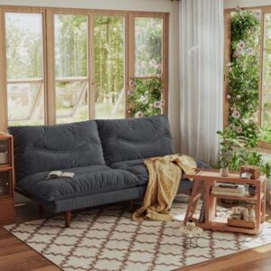 Futon Sofa Bed, 69 inch Futon Couch with Adjustable Backrest, Corduroy Convertible Sleeper Sofa Bed, Folding Sleeper Recliner for Apartment, Living Room, Office, Grey