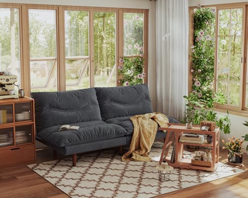 Futon Sofa Bed, 69 inch Futon Couch with Adjustable Backrest, Corduroy Convertible Sleeper Sofa Bed, Folding Sleeper Recliner for Apartment, Living Room, Office, Grey