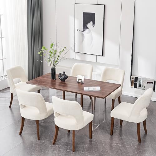 VKNOW Wooden Dining Chairs Set of 2, Modern Fabric Upholstered Dining Room Chair Kitchen Chairs, Farmhouse Dinner Chair for Kitchen Dining Room, Cream