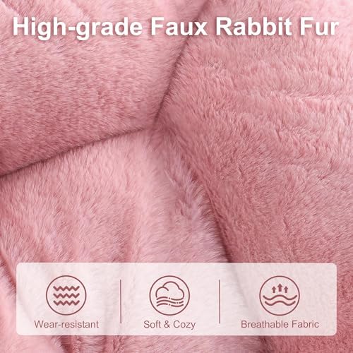 Comfy Saucer Chair for Adults, Foldable Living Room Chairs, Soft Faux Fur Lounge Chair for Bedroom, Reading Chairs, X-Large (Ottoman-Pink)