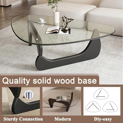 Modern Glass Coffee Table for Living Room, Mid Century Coffee Table, Small Coffee Tables, Suitable for Bedroom Living Room Reception Office Tables (Black/Transparent, Medium)