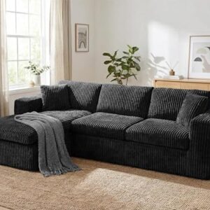 Vongrasig 105" Boneless Couches for Living Room, Sectional Couches Modular Sofa with L-Shaped Chaise, Memory Foam Comfy Cloud Couch with Plush Corduroy Fabric, No Assembly Required, Black