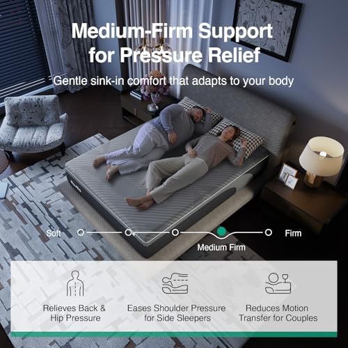 Novilla AiryFlow King Size Mattress 14 Inch, Gel Memory Foam Mattress King for Cool Night & Spinal Alignment, Pressure Relief & Motion Isolation, Green Tea-Infused, CertiPUR-US Certified, Medium Firm