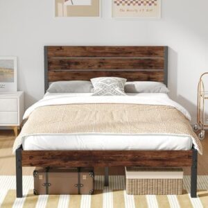 Full Bed Frame with Headboard and Footboard, Metal Full Bed Frame with Under Bed Storage, All-Metal Support System, No Box Spring Needed, Easy Assembly,Rustic Brown