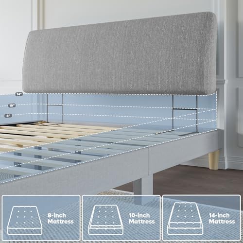 Upholstered Modern Headboard for Queen Size Bed, Height Adjustable and Ergonomic Headboard, Easy Assemble, Sturdy and Durable, Linen Finish, Grey