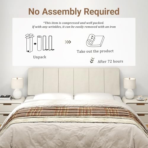 Queen Size Headboard Only-No Assembly, Upholstered Headboard Queen Size Linen Fabric Modern Style Headboards Extra-Thick, Beige