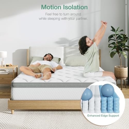 Novilla Twin Mattress, 10 Inch Twin Hybrid Mattress for Kids, Pocket Innerspring Pillow Top Mattresses for Motion Isolation, Pressure Relief & Edge Support, Medium Firm Feel