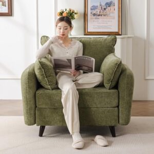 Oversized Accent Chair with All Seats Storage,Comfy Living Room Chairs with 2 Throw Pillow,Upholstered Mid-Century Armchair,24.5'' Deep Seat,Reading Chair for Bedroom,Office,Chenille,Green