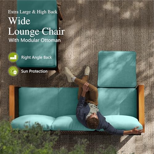 Sophia & William Patio Furniture Set with Fire Pit Table, 8 Piece Outdoor Wicker Conversation Set, Large Rattan Sectional Sofa with Ottoman & 56" Fire Pit Table(Aqua Blue)