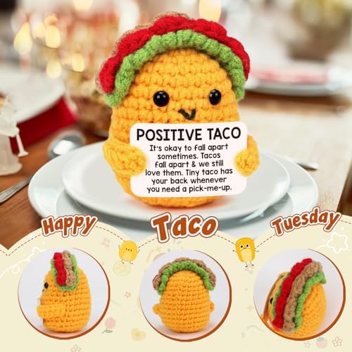 Positive Crochet Taco Birthday Gifts for Women Men Valentines Decor Easter Basket Stuffers Essentials Gift Kids Son Mom Dad Daughter Sister Friend Coworkers Self Care Emotional Inspirational Support