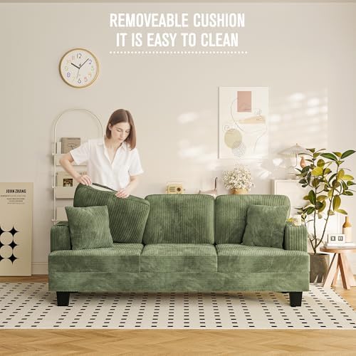 Homall Couches for Living Room, 83" Couch with Soft Deep Seats, Modern Sofa 3 Seater in Corduroy for Apartment, Bedroom (Olive Green)