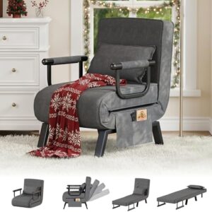 TYBOATLE Sleep Chair Bed, Comfy Convertible Sleeper Chairs for Adults, 5 in 1 Folding Sofa Bed with Adjustable Backrest & Side Pockets & Pillow, Cozy Small Couch for Small Spaces, Office (Dark Grey)